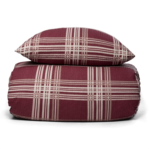 Image of Bæk og Bølge dobbelt sengetøj 200x220 cm - Rødt ternet sengesæt - 100% bomuld - Krepp sengelinned - By Night